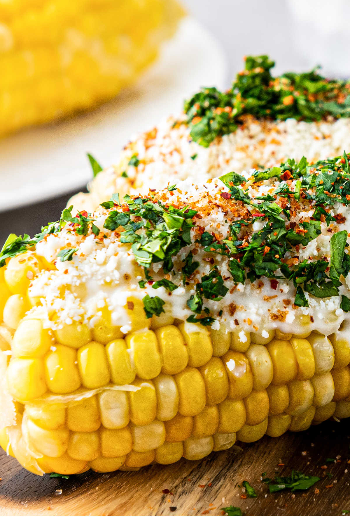 Extreme close up of some Elotes, or Mexican Street Corn.
