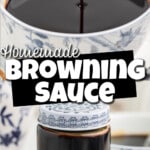 Two images showing homemade browning sauce, with text overlay for pinterest.