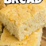 A long image of a couple pieces of Sour Cream Cornbread, with text overlay for pinterest.