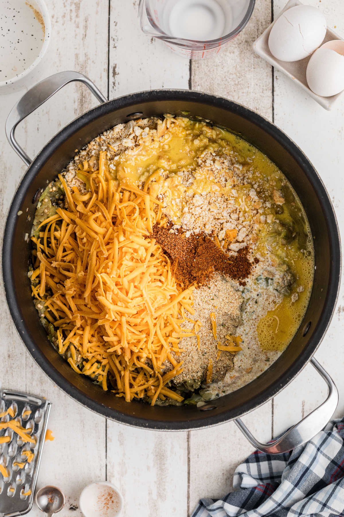 Ingredients all mixed together in a large pot.