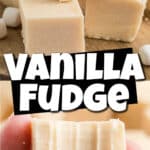 Two images in a long collage with text overlay for pinterest that says vanilla fudge.