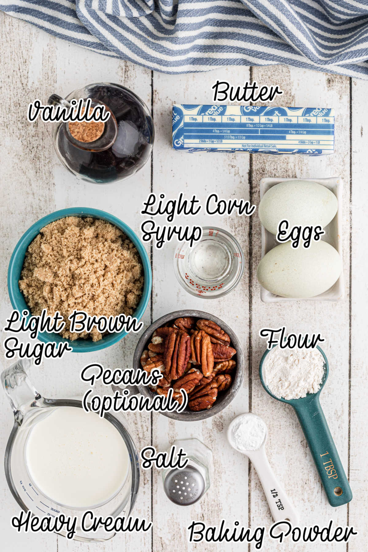 Overhead shot of ingredients needed to make caramel swirl blondies.