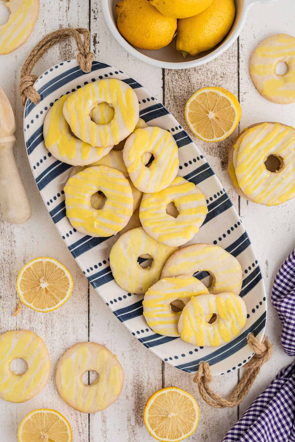 Overhead shot of a plate full of lemon jumbles cookies.