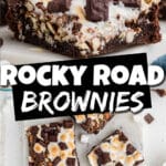 Long collage of two images showing rocky road brownies, with text overlay for pinterest.