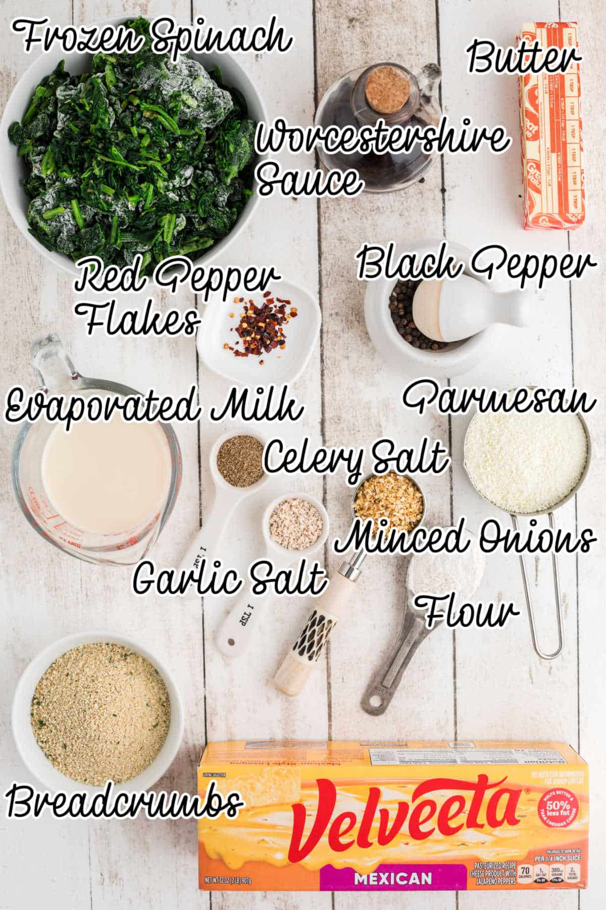 Overhead shot of the ingredients needed to make a spinach madeleine recipe.