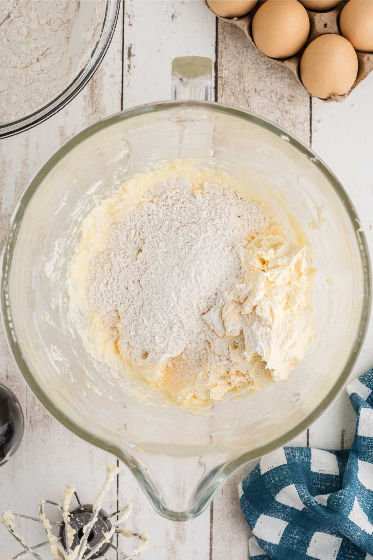 Dry ingredients being mixed with wet.