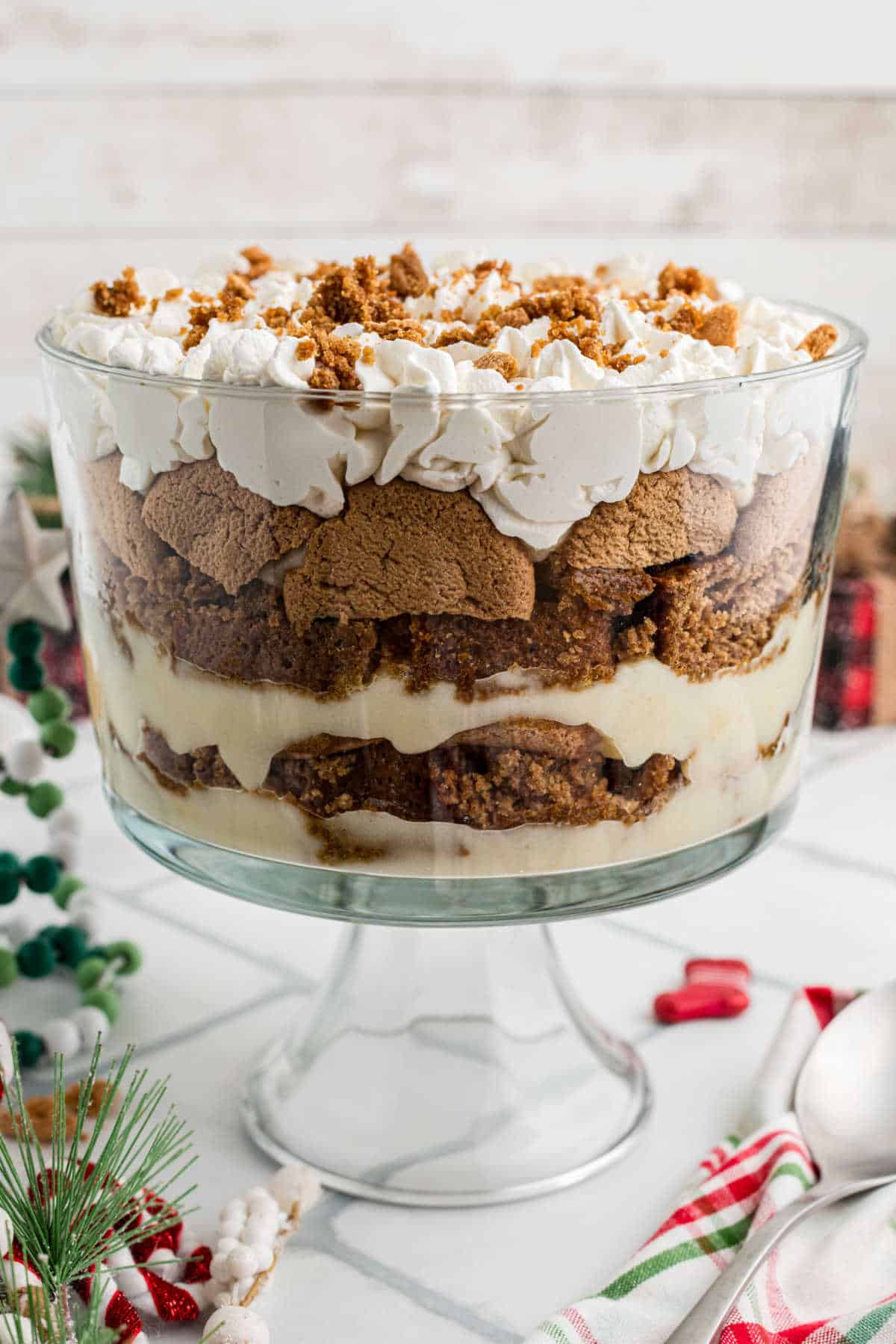 Side shot of a gingerbread trifle.