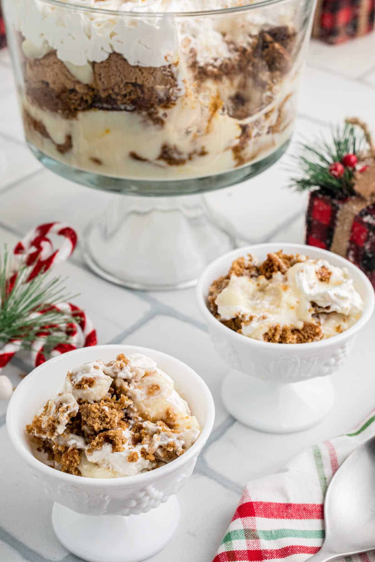 Dished out gingerbread trifle.