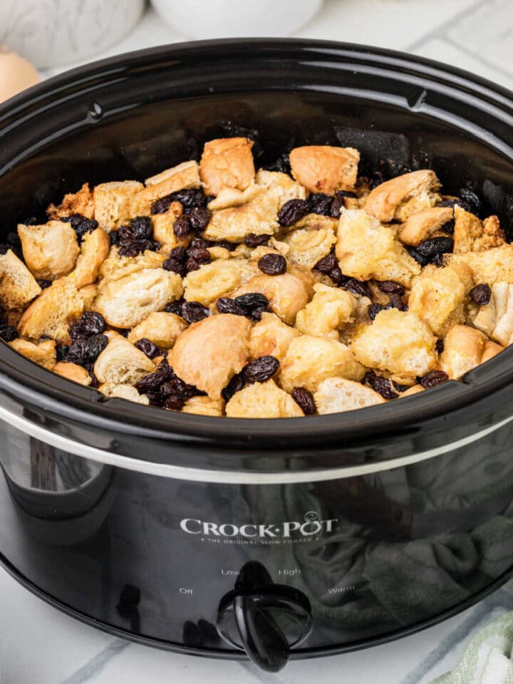 Slow cooker bread pudding finished and ready to dig into.