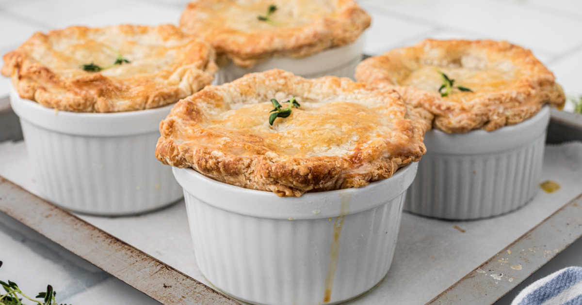 Close up of some mini chicken pot pies.