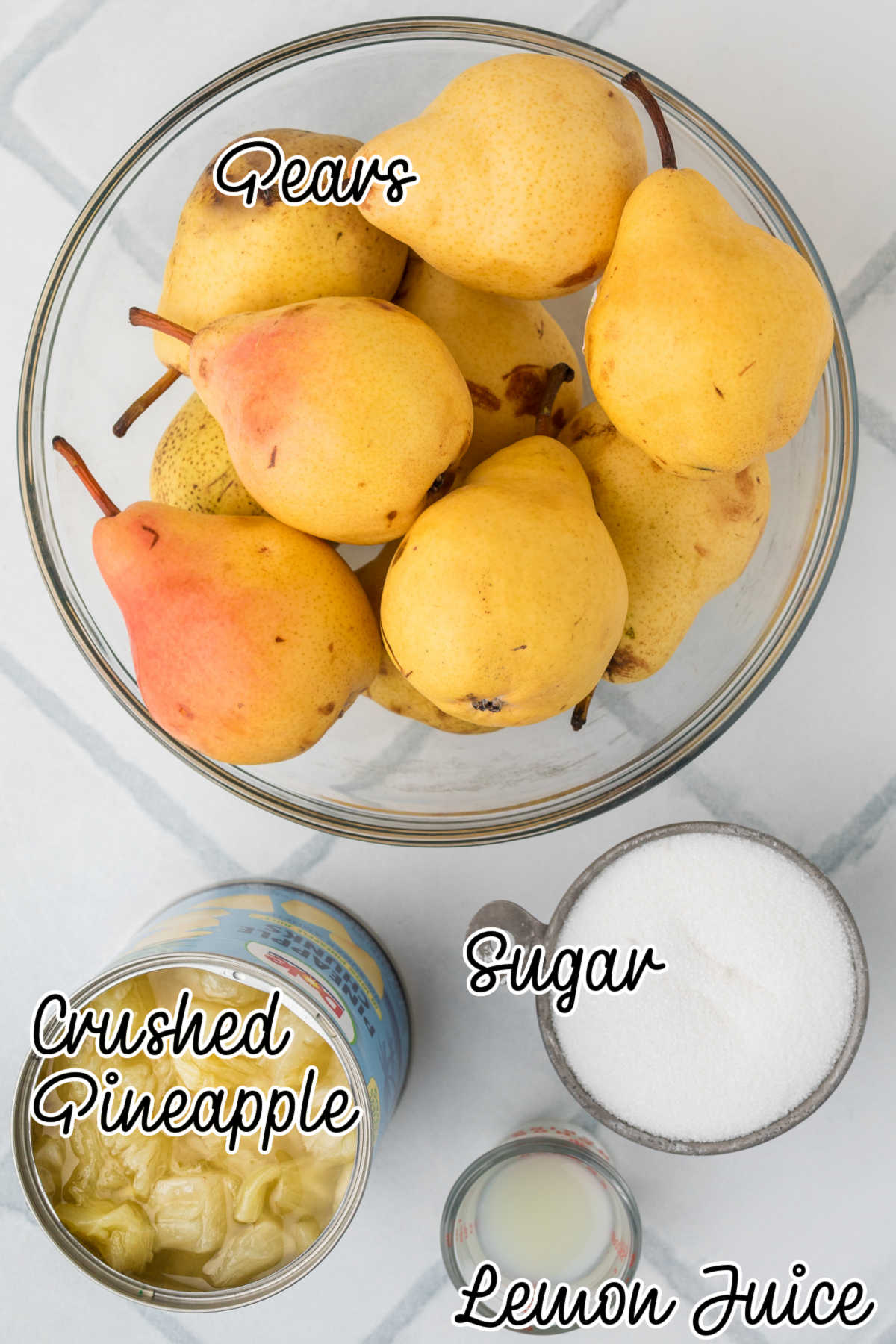 A few ingredients showing what is needed to make Amish Pear Honey.