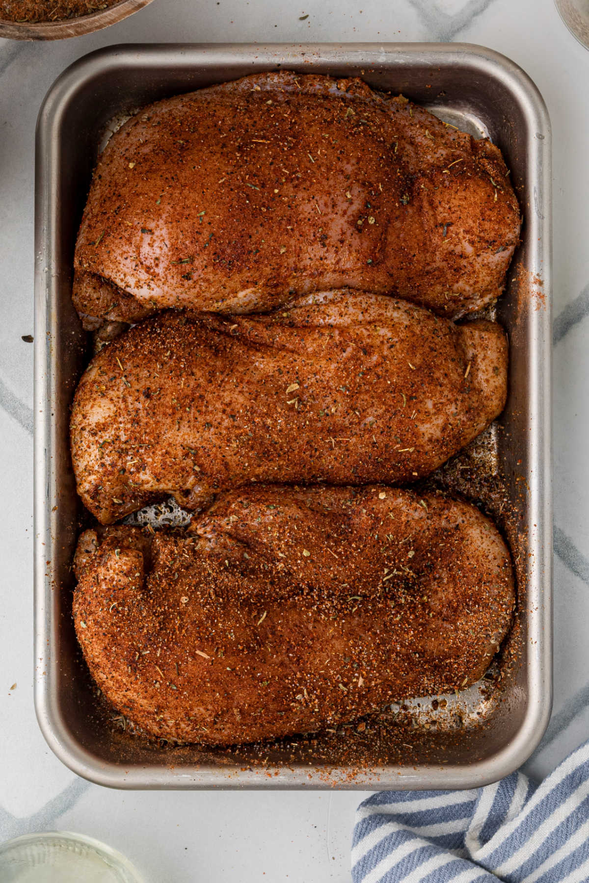 Seasoned chicken breasts.